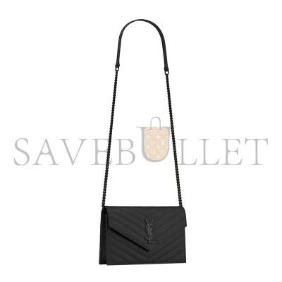 YSL CASSANDRE ENVELOPE CHAIN WALLET IN GRAIN DE POUDRE LEATHER 742920BOW081000 (19*12.5*3.5cm)