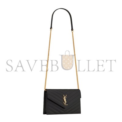 YSL CASSANDRE ENVELOPE CHAIN WALLET IN GRAIN DE POUDRE LEATHER 742920BOW011000 (19*12.5*3.5cm)