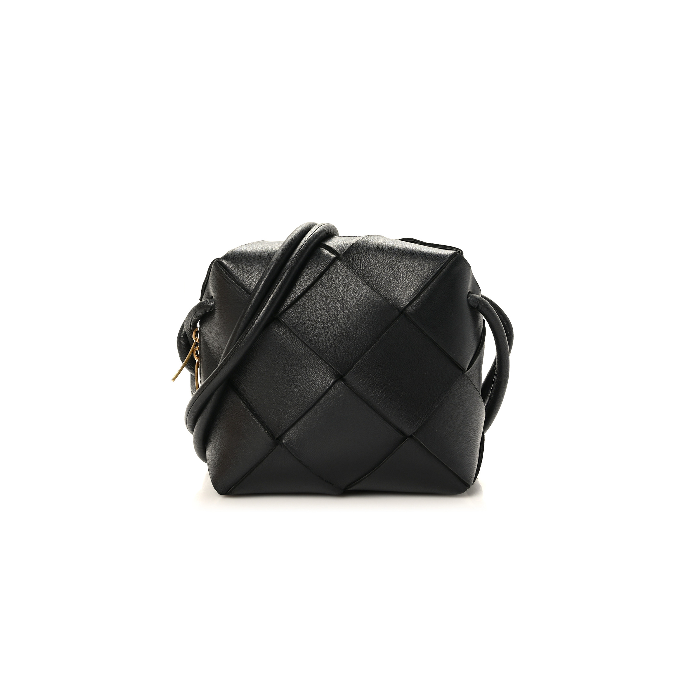 BOTTEGA VENETA LAMBSKIN MAXI INTRECCIATO MINI CASSETTE CAMERA BAG BLACK (15*14*7cm)