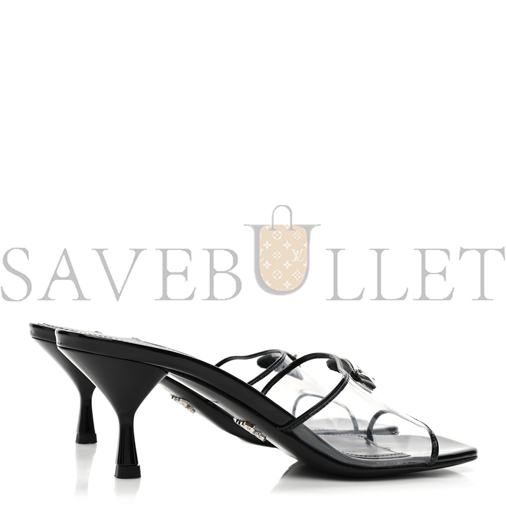 PRADA PLEXIGLASS VERNICE METAL TRIANGLE LOGO 65MM SLIDE SANDALS 36.5 BLACK PRADA PLEXIGLASS VERNICE METAL TRIANGLE LOGO 65MM SLIDE SANDALS 36.5 BLACK