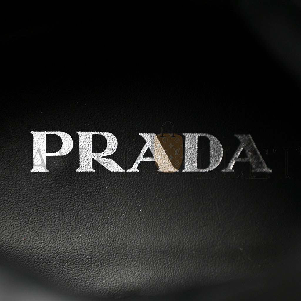 PRADA RE-NYLON SPAZZOLATO ROIS METAL TRIANGLE LOGO TALL 50MM COMBAT BOOTS 38.5 BLACK