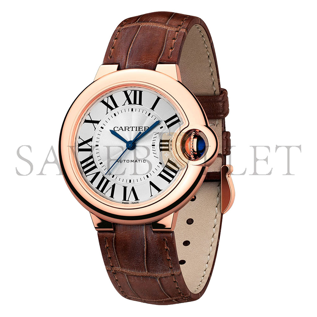 CARTIER BALLON BLEU DE CARTIER WATCH 33MM, AUTOMATIC MOVEMENT, ROSE GOLD, LEATHER W6920097