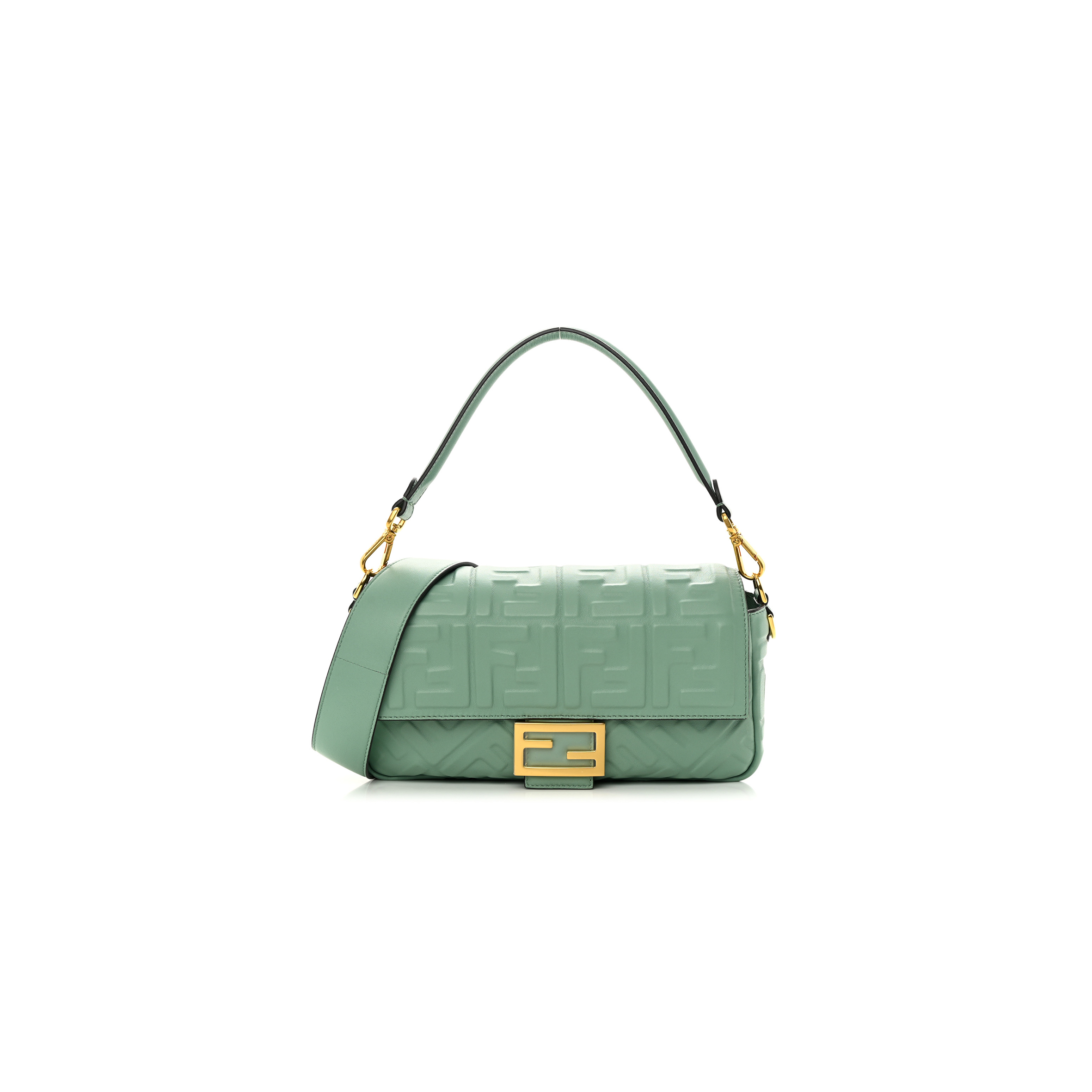 FENDI NAPPA FF 1974 EMBOSSED BAGUETTE MENTA (26*17*6cm)