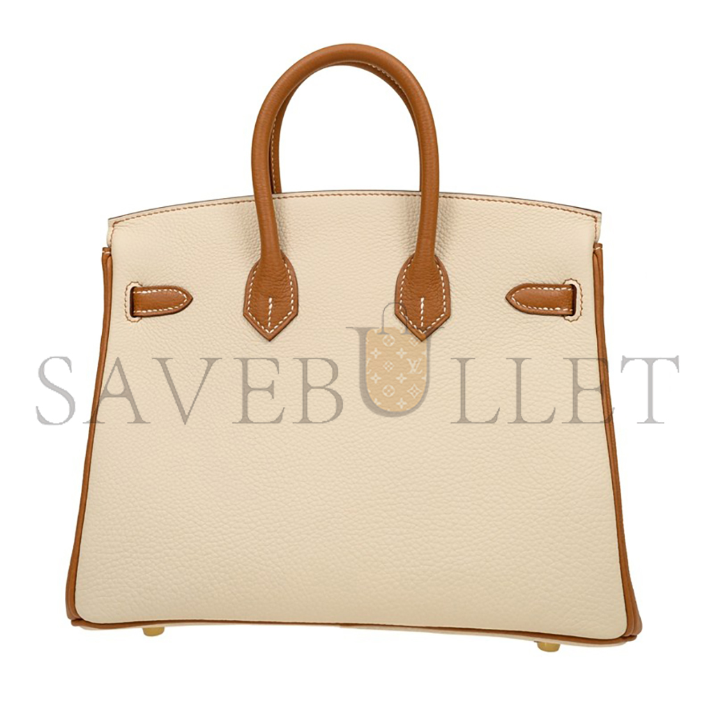 HERMES BIRKIN 25 CLEMENCE LEATHER MILKSHAKE WHITE SPELLING HORSESHOE PRINTS BK251037TGCZ (25*20*13cm)