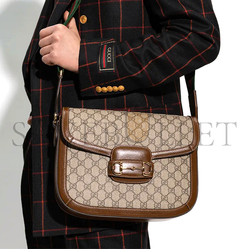 GUCCI HORSEBIT 1955 CANVAS WITH LEATHER SHOULDER BAG 700457HUHHG8565 (30*21*7.5cm)