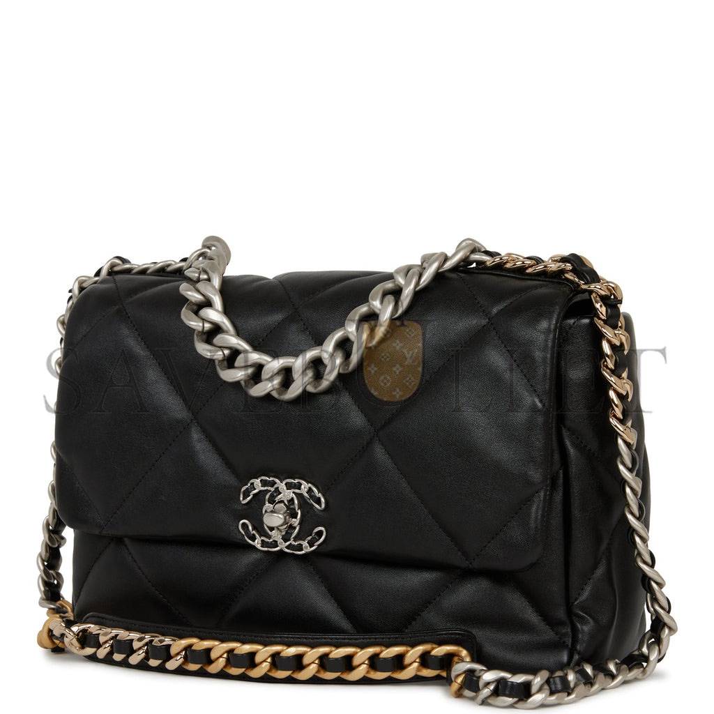 CHANEL LARGE 19 FLAP BAG BLACK LAMBSKIN MIXED HARDWARE (30*20*9cm)