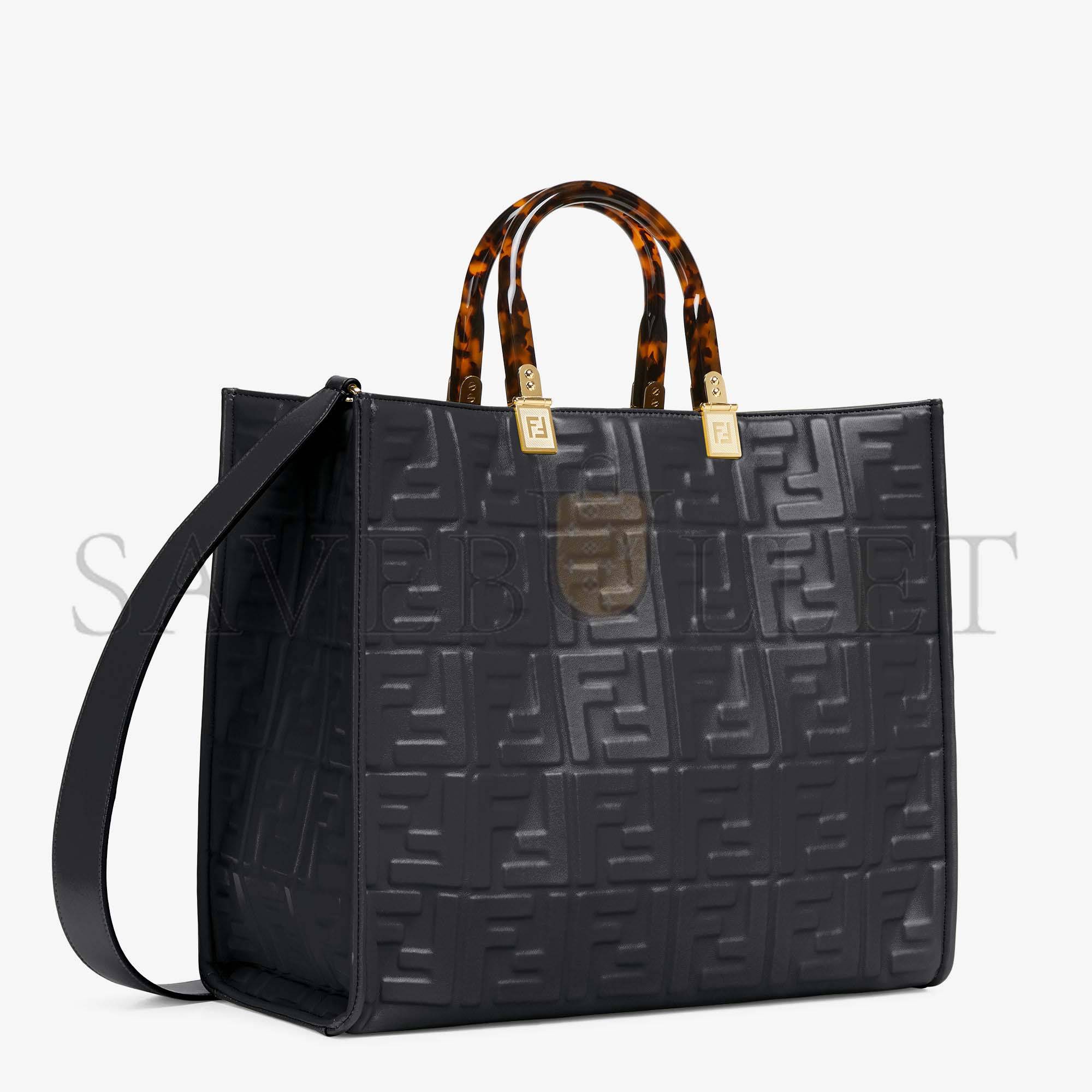 FENDI SUNSHINE MEDIUM - BLACK LEATHER SHOPPER 8BH386AMCVF0KUR (35*31*17cm)