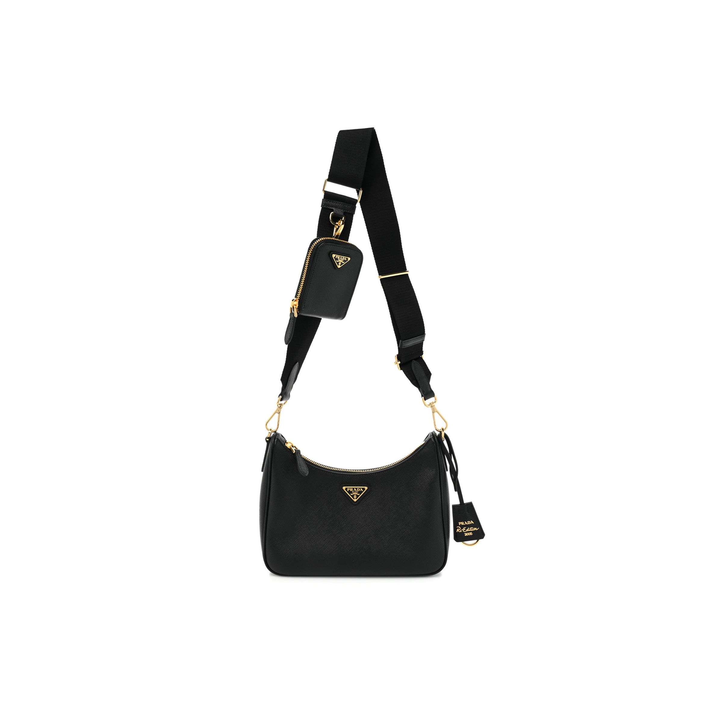 PRADA SAFFIANO LUX RE-EDITION 2005 SHOULDER BAG BLACK  (22*17*6cm)