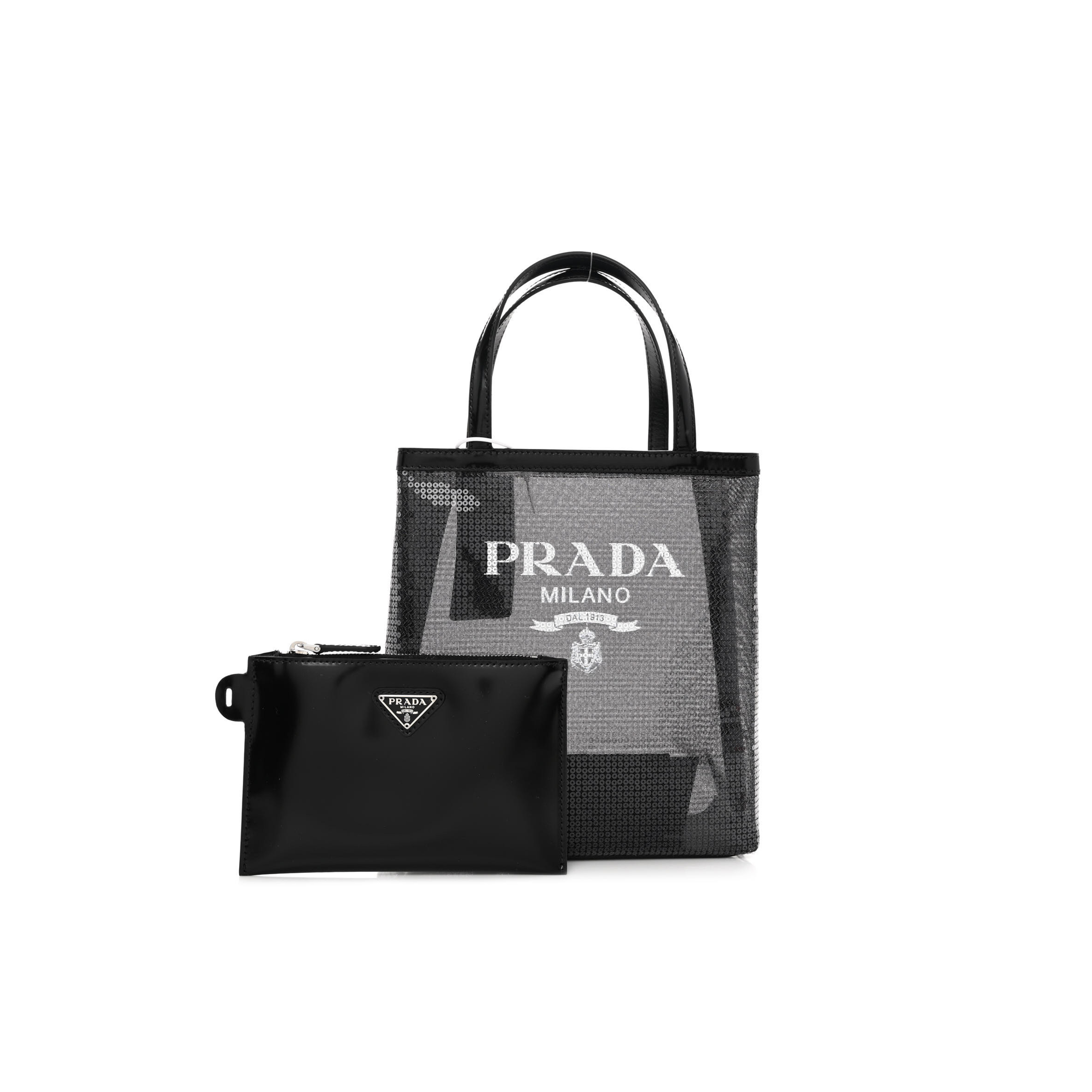 PRADA SEQUIN MESH SMALL TOTE BAG BLACK (22*20*8cm)