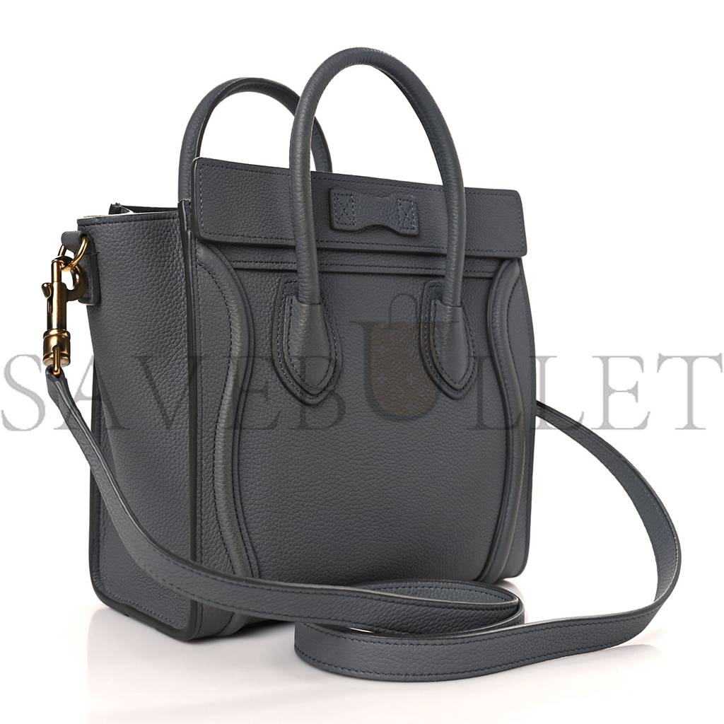 CELINE DRUMMED CALFSKIN NANO LUGGAGE KOHL (20*19*10cm)