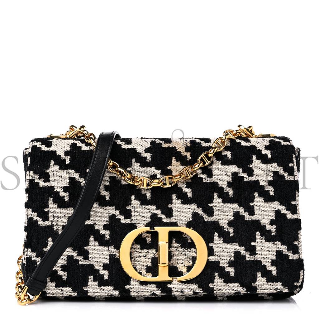 DIOR TECHNICAL CANVAS MACRO HOUNDSTOOTH MEDIUM CARO BAG BLACK WHITE (25*15*8.9cm)