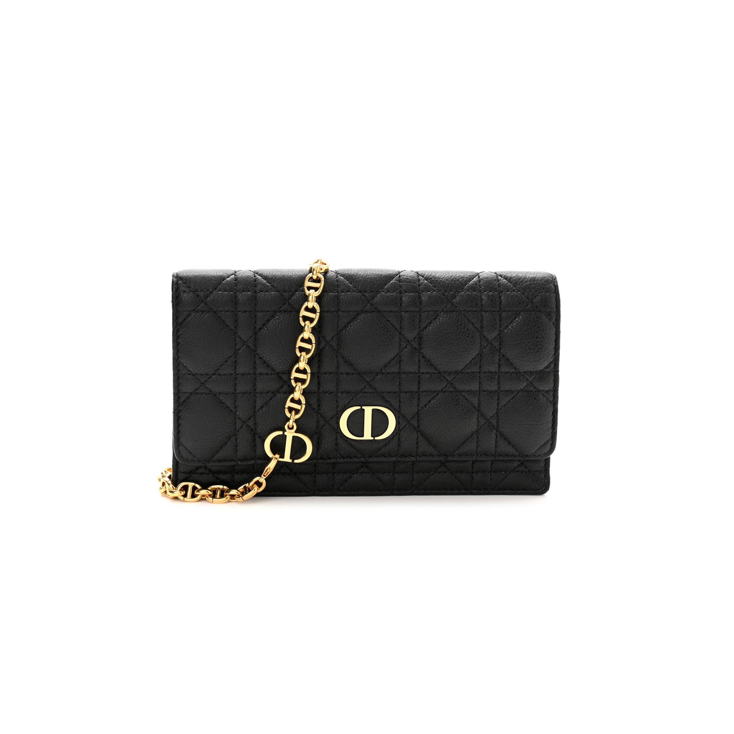 DIOR SUPPLE CALFSKIN CANNAGE CARO BELT POUCH WITH CHAIN BLACK (20*12*3.2cm)