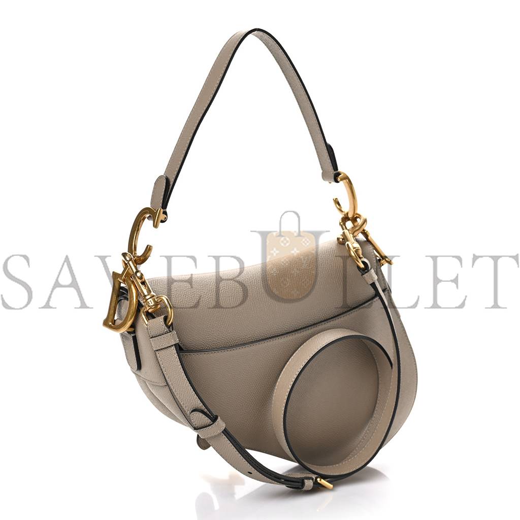 DIOR GRAINED CALFSKIN SADDLE BAG WITH STRAP WARM TAUPE (25*20*7cm)