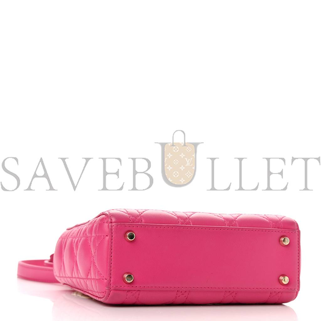 DIOR LAMBSKIN CANNAGE MINI LADY DIOR FUCHSIA (17*15*7cm) 