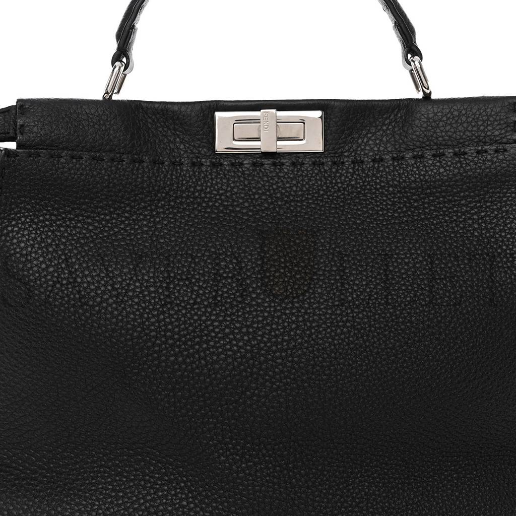 FENDI CUOIO ROMANO SELLERIA BI-COLOR LARGE PEEKABOO ICONIC SATCHEL BLACK MOU (39*30*18cm)