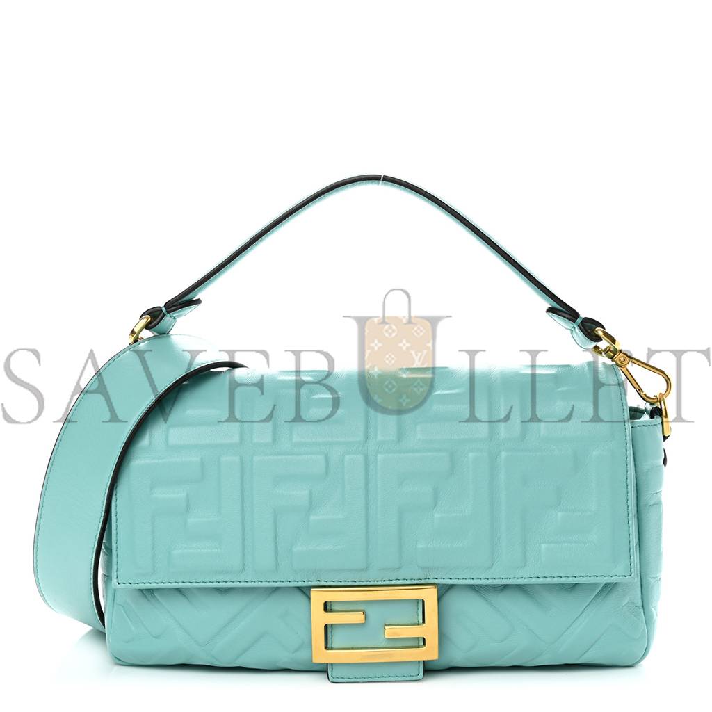 FENDI NAPPA FF 1974 EMBOSSED BAGUETTE TIFFANY (26*17*6cm)